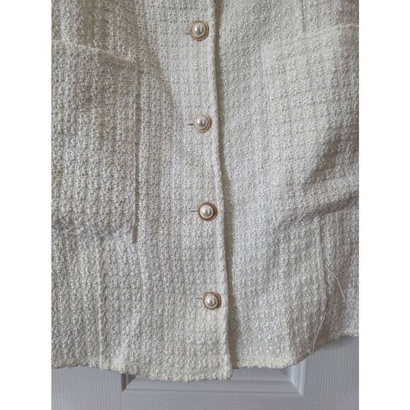 Lulus Elevated Concept White Tweed Lurex Button-Front Shift Mini Dress M NWT - Picture 7 of 9